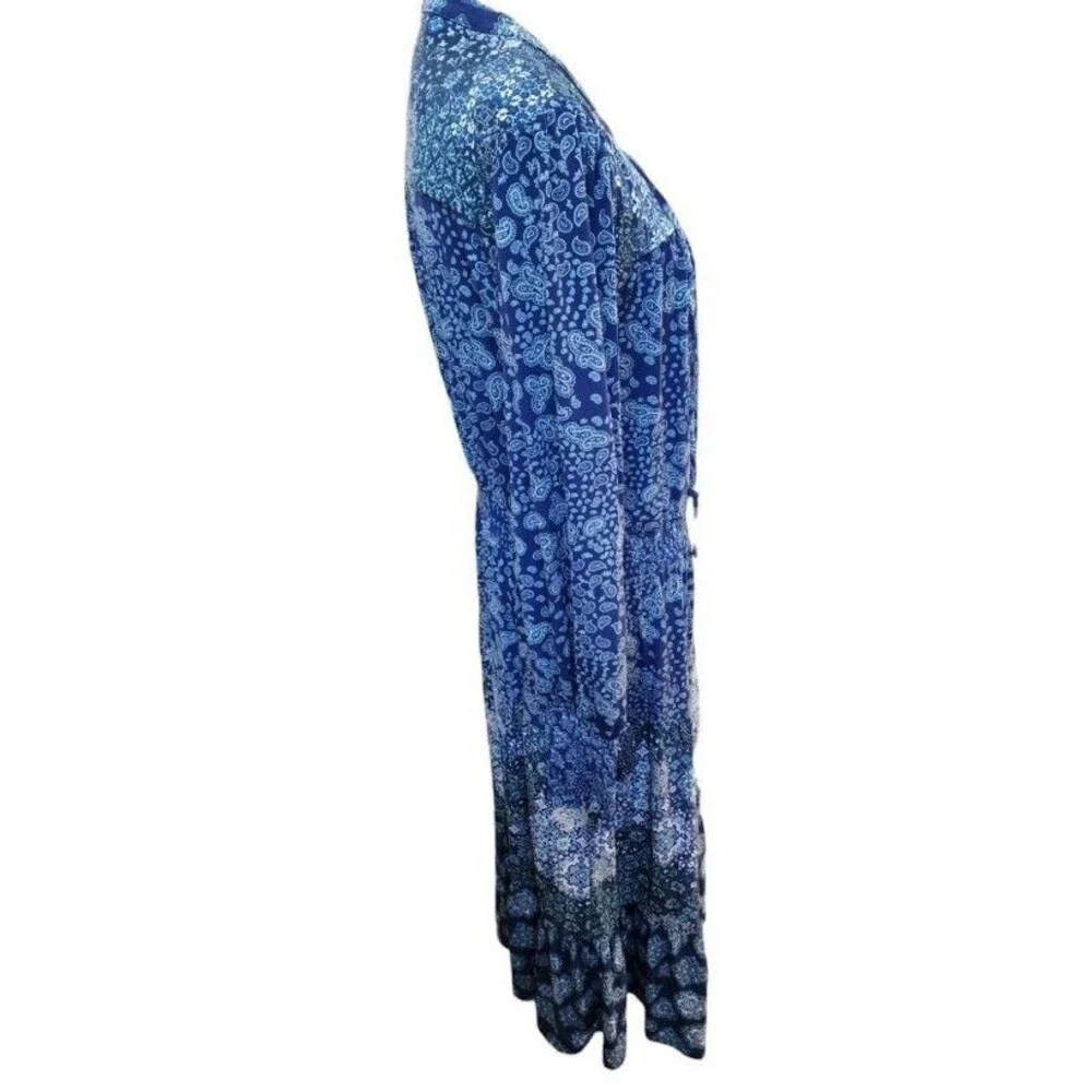 Michael Kors Paisley Print Smocked Georgette Maxi Dress Size Large Cottagecore
